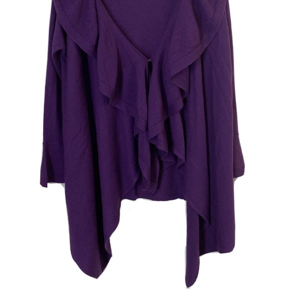 Long Sleeve Purple Ruffle Waterfall Hem Sweater Cardigan Duster size Large - Picture 2 of 8